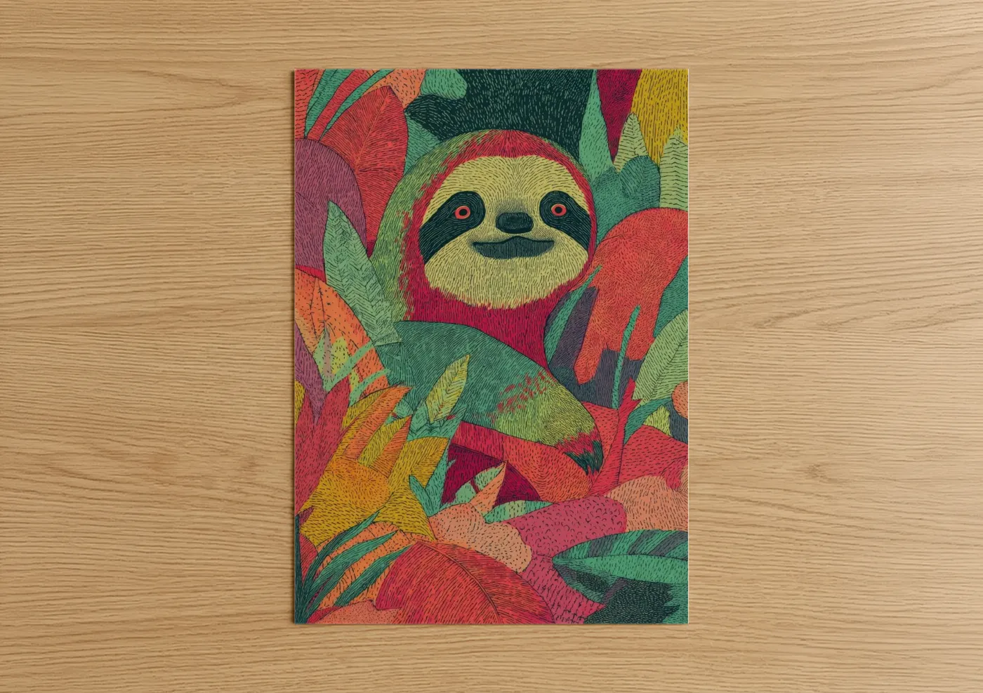 Colorful Sloth Hanging in Jungle Wall Art