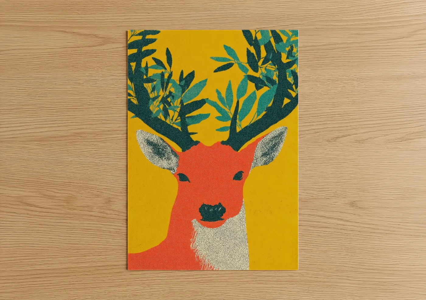 Festive Deer Portrait With Botanical Antlers Wall Art