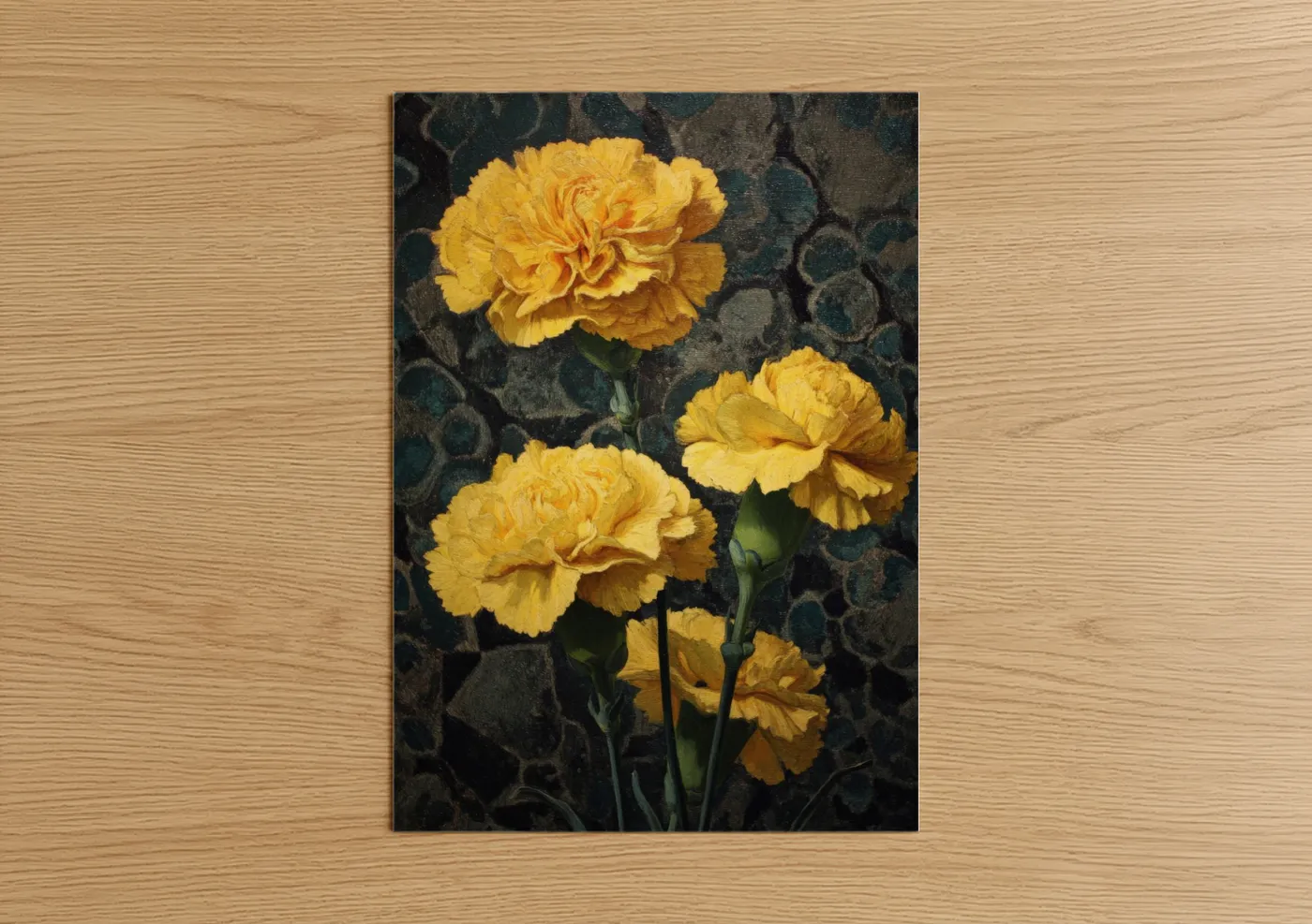 Golden Carnations Dark Floral Wall Art