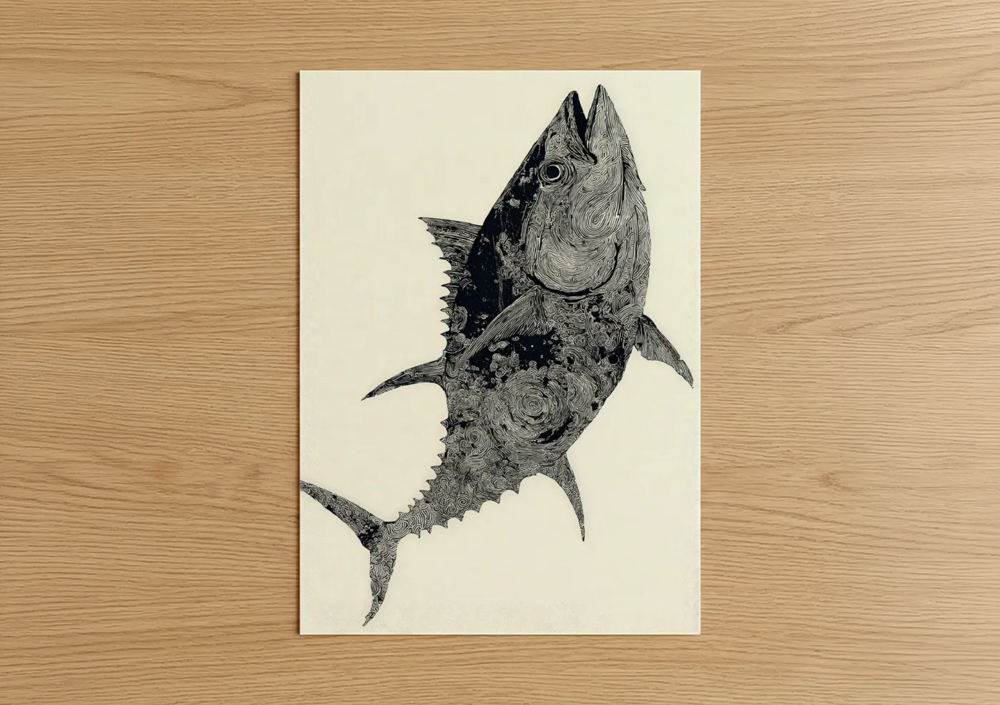 Detailed Tuna Fish Line Art Illustration Wall Art