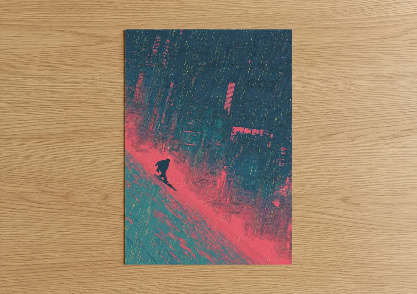 Neon Snowboarder Cyberpunk Urban Wall Art