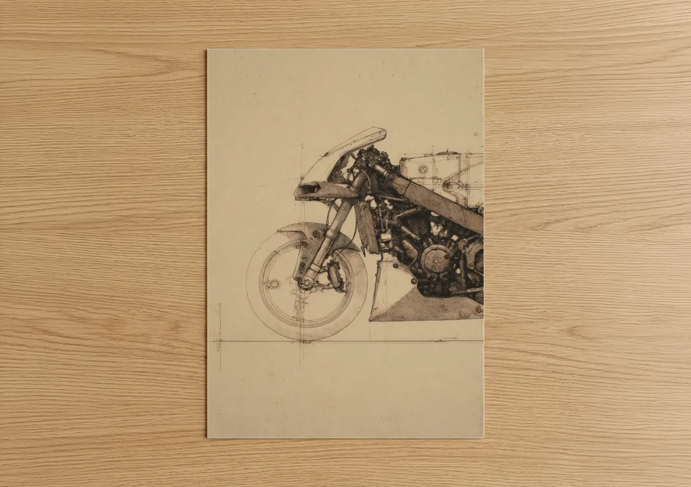 Engineering Vintage Motorcycle Blueprint Art Wall Art