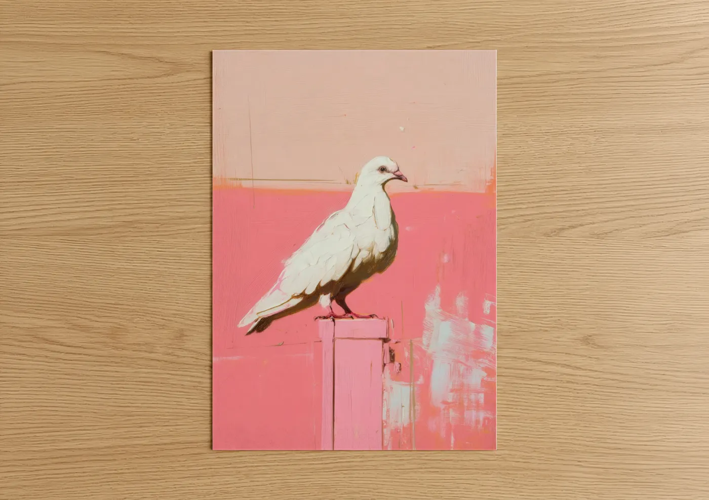 White Pigeon on Pink Post Modern Wall Art