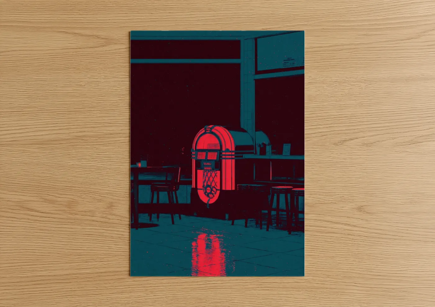 Neon Red Jukebox Retro Rock Music Wall Art