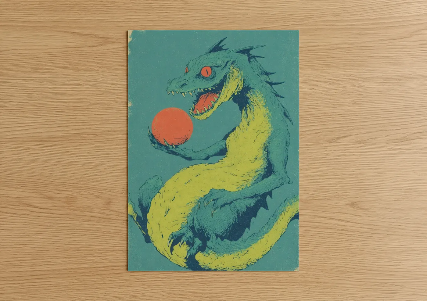 Mythical Crimson Basilisk Dragon Wall Art