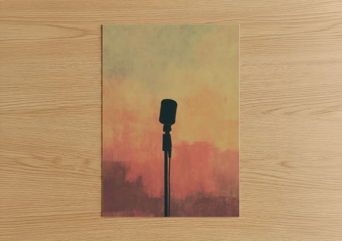 Vintage Microphone Sunset Silhouette Wall Art