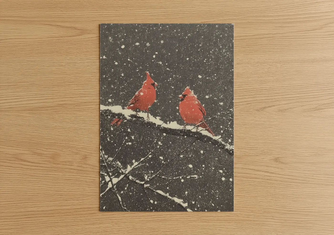 Red Cardinal Pair Winter Snow Wall Art