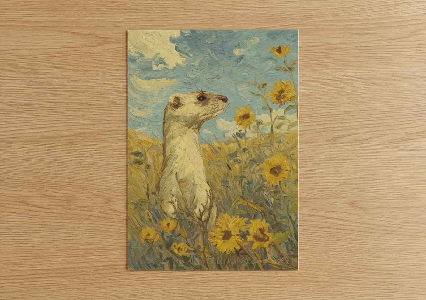 Weasel in Sunflower Field Van Gogh Wall Art