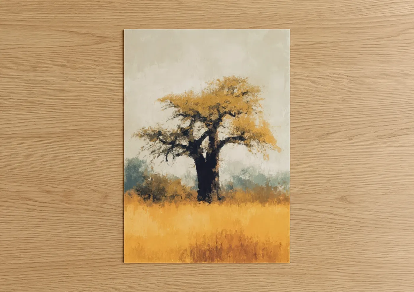 Golden Baobab Tree Watercolor Wall Art
