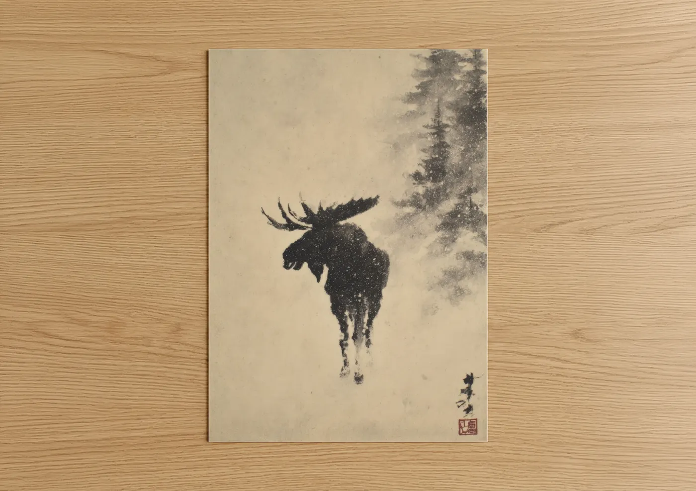 Snowy Moose Winter Silhouette Wall Art
