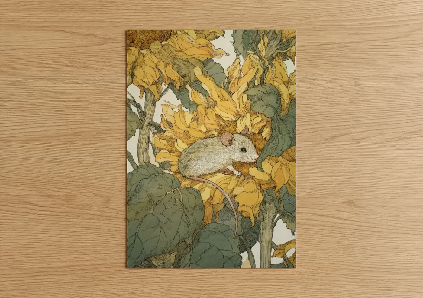 Mouse Among Sunflowers Botanical Wall Art