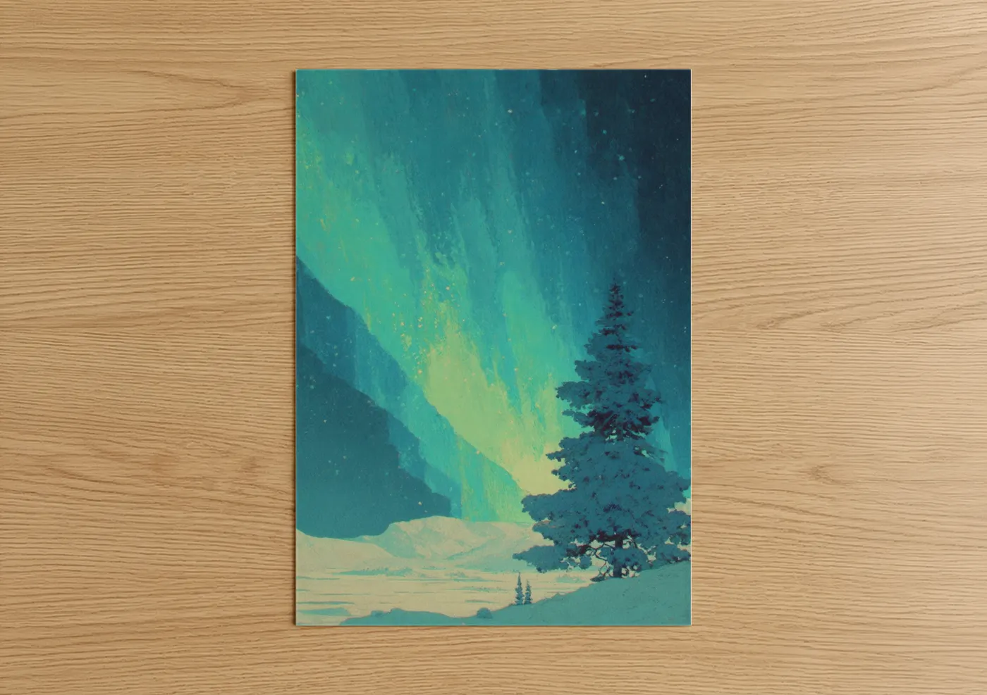 Northern Lights Christmas Winter Scene Wall Art