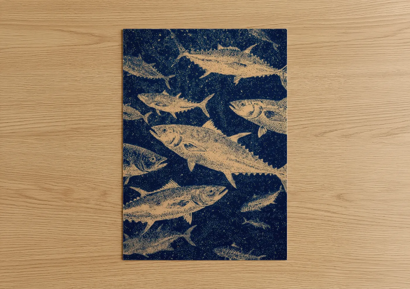 Golden Tuna School Vintage Nautical Wall Art