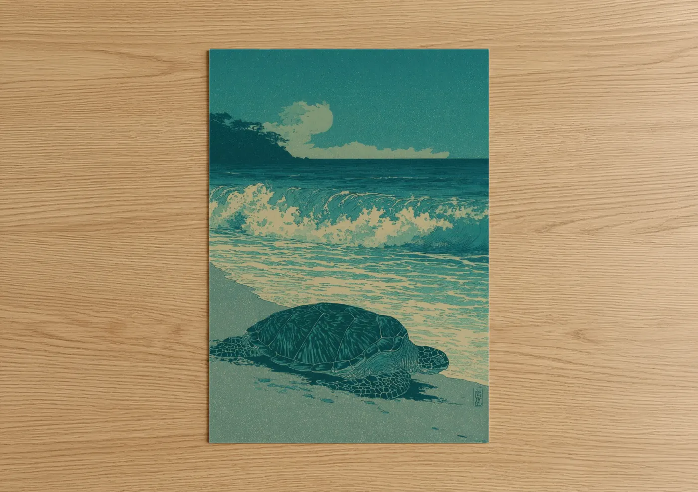 Sea Turtle Beach Waves Vintage Wall Art