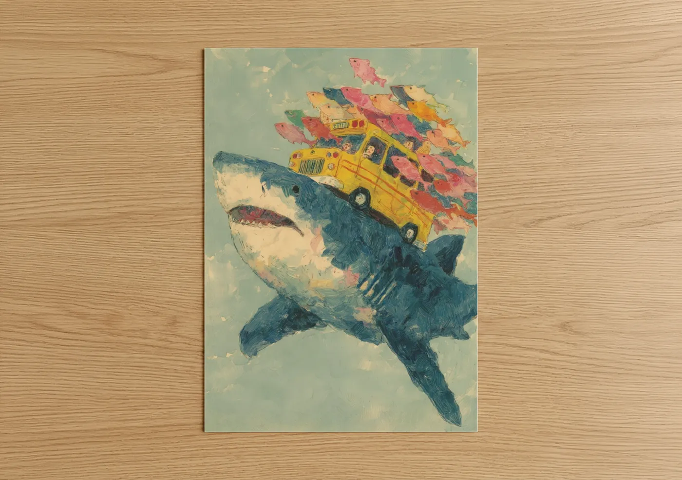 Basking Shark Yellow Truck Whimsy Wall Art