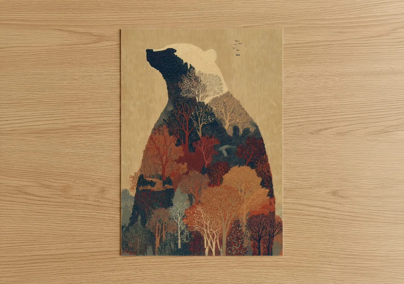 Forest Bear Silhouette Double Exposure Art Wall Art