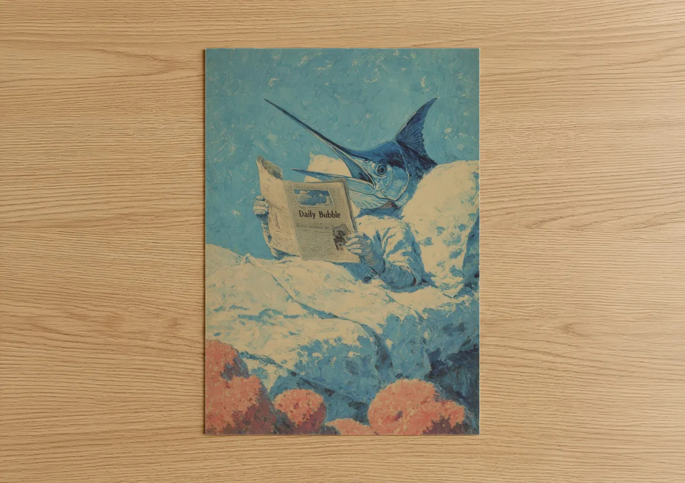 Blue Marlin Reading Newspaper Underwater Wall Art