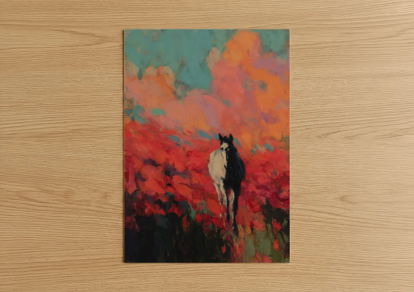 Mule in Vibrant Poppy Field Painting Wall Art