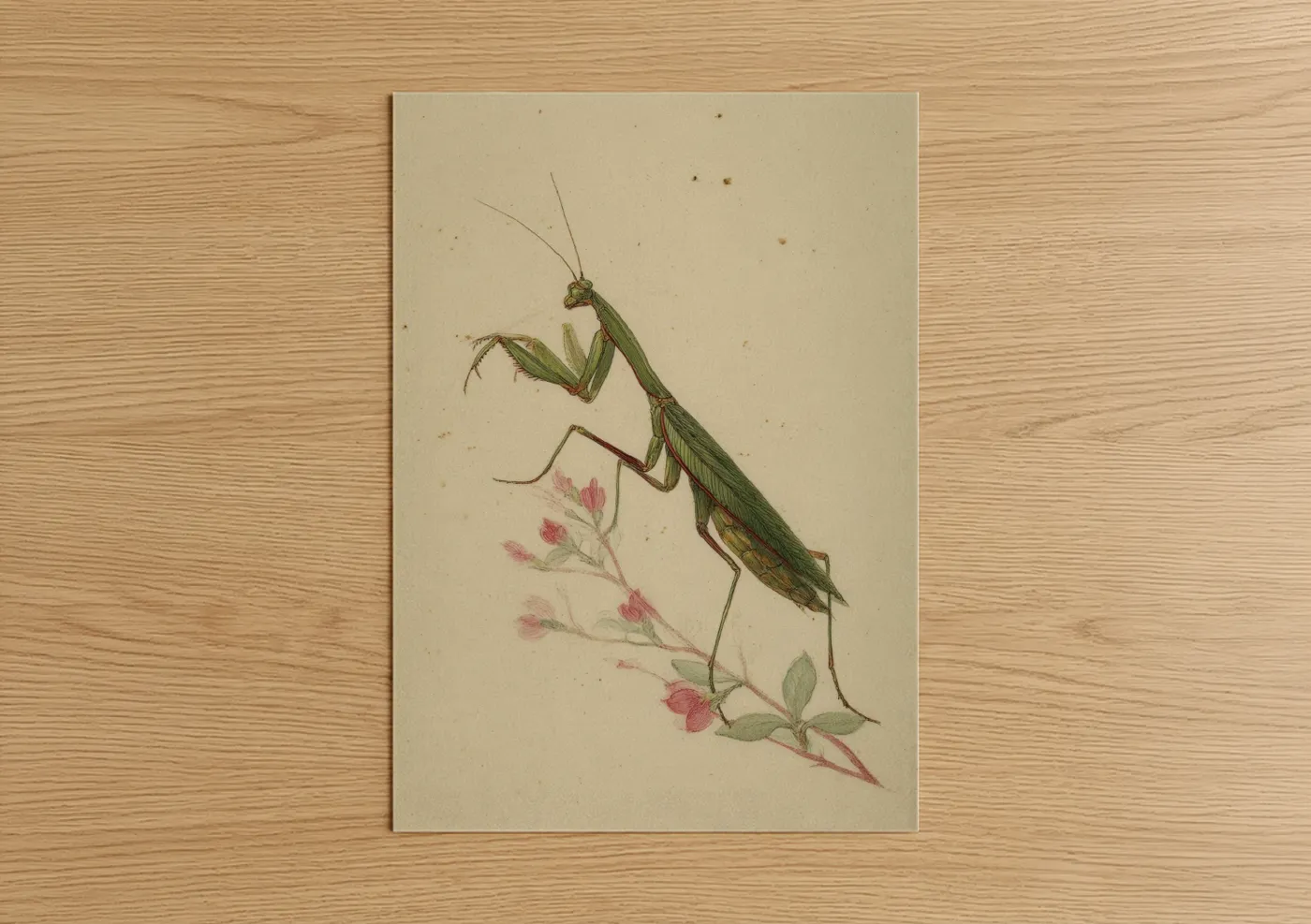 Praying Mantis With Pink Flowers Wall Art