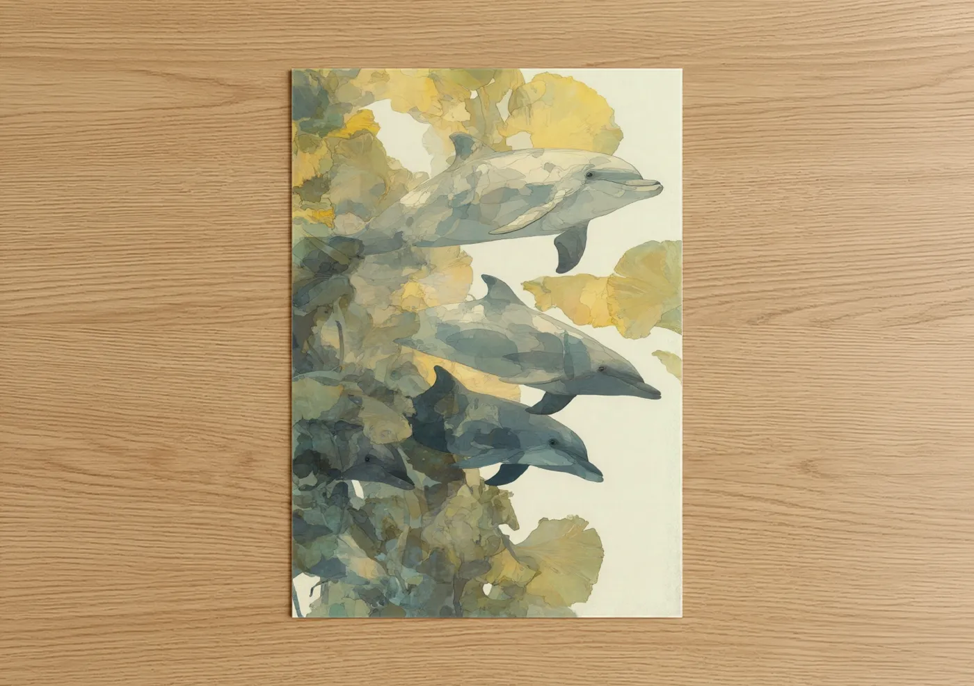 Graceful Dolphin Trio Watercolor Wall Art