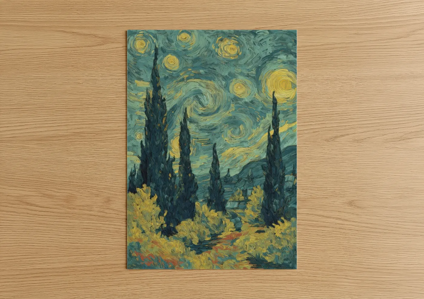 Starry Cypress Night Sky Landscape Wall Art