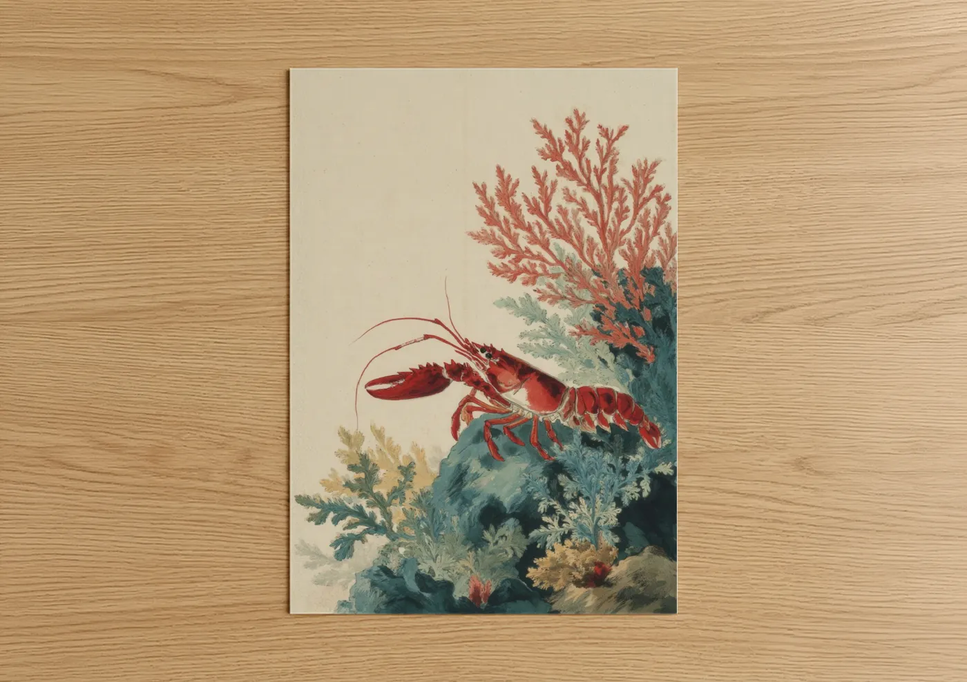 Red Lobster Coral Reef Watercolor Wall Art