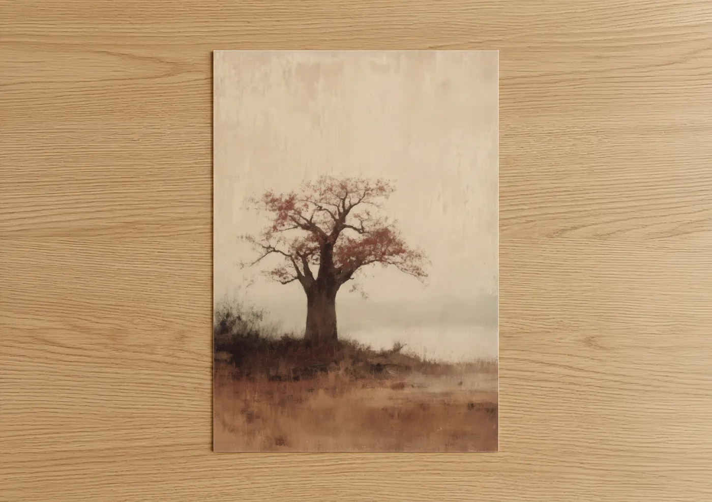 Solitary Baobab Tree Misty Landscape Wall Art
