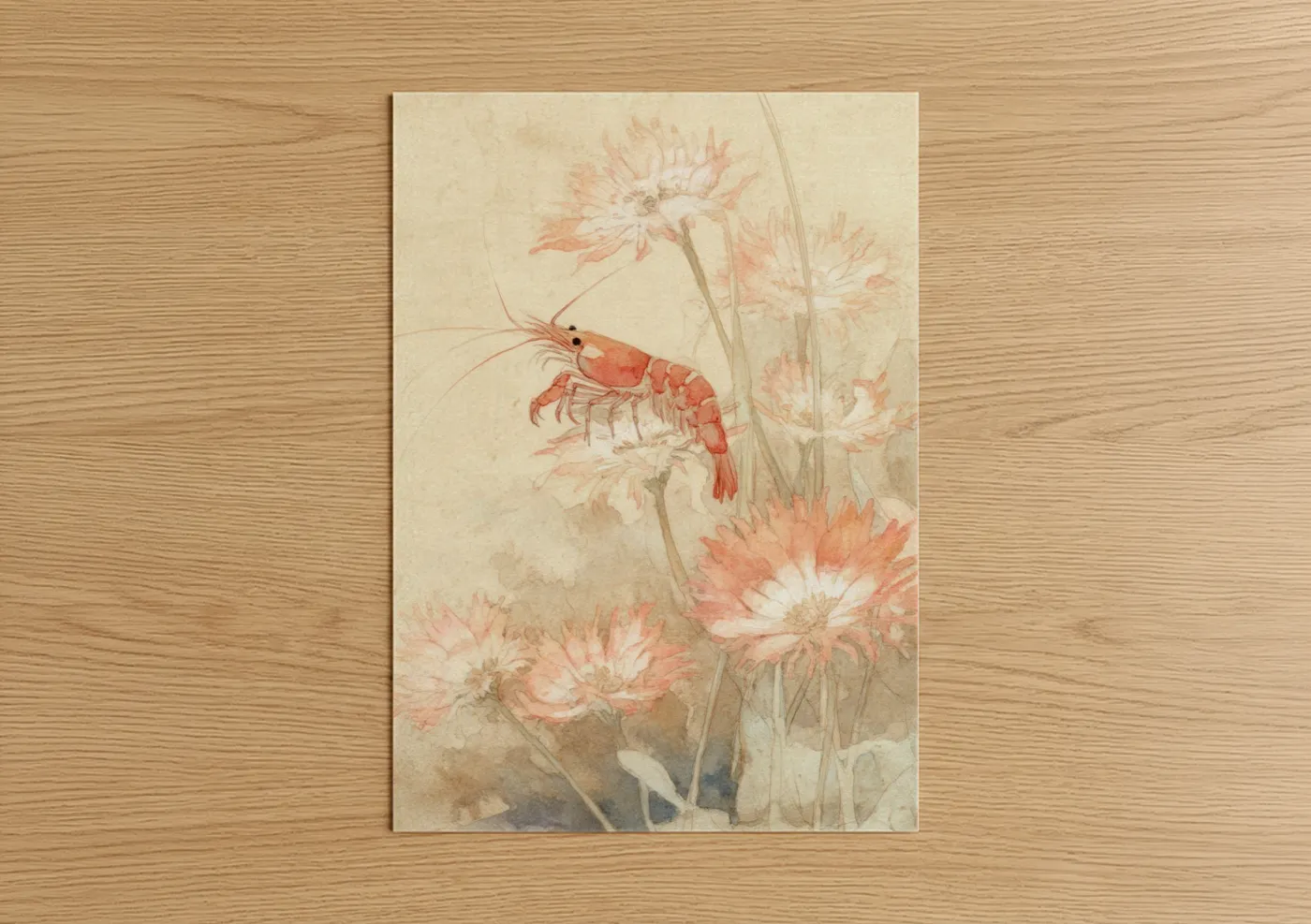 Coral Shrimp Watercolor Botanical Wall Art