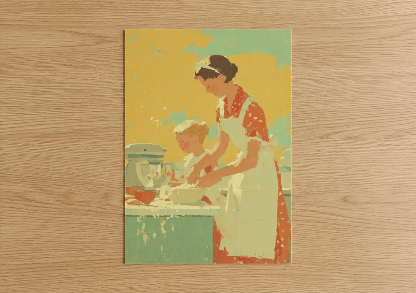 Retro Mother Daughter Baking Vintage Wall Art
