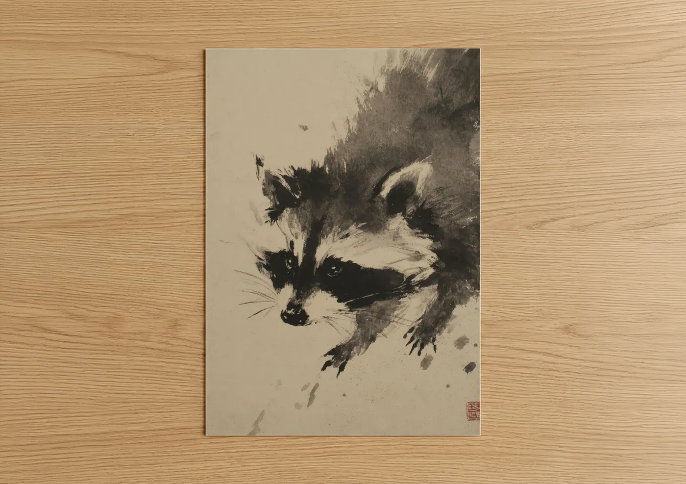 Curious Raccoon Black and White Wall Art