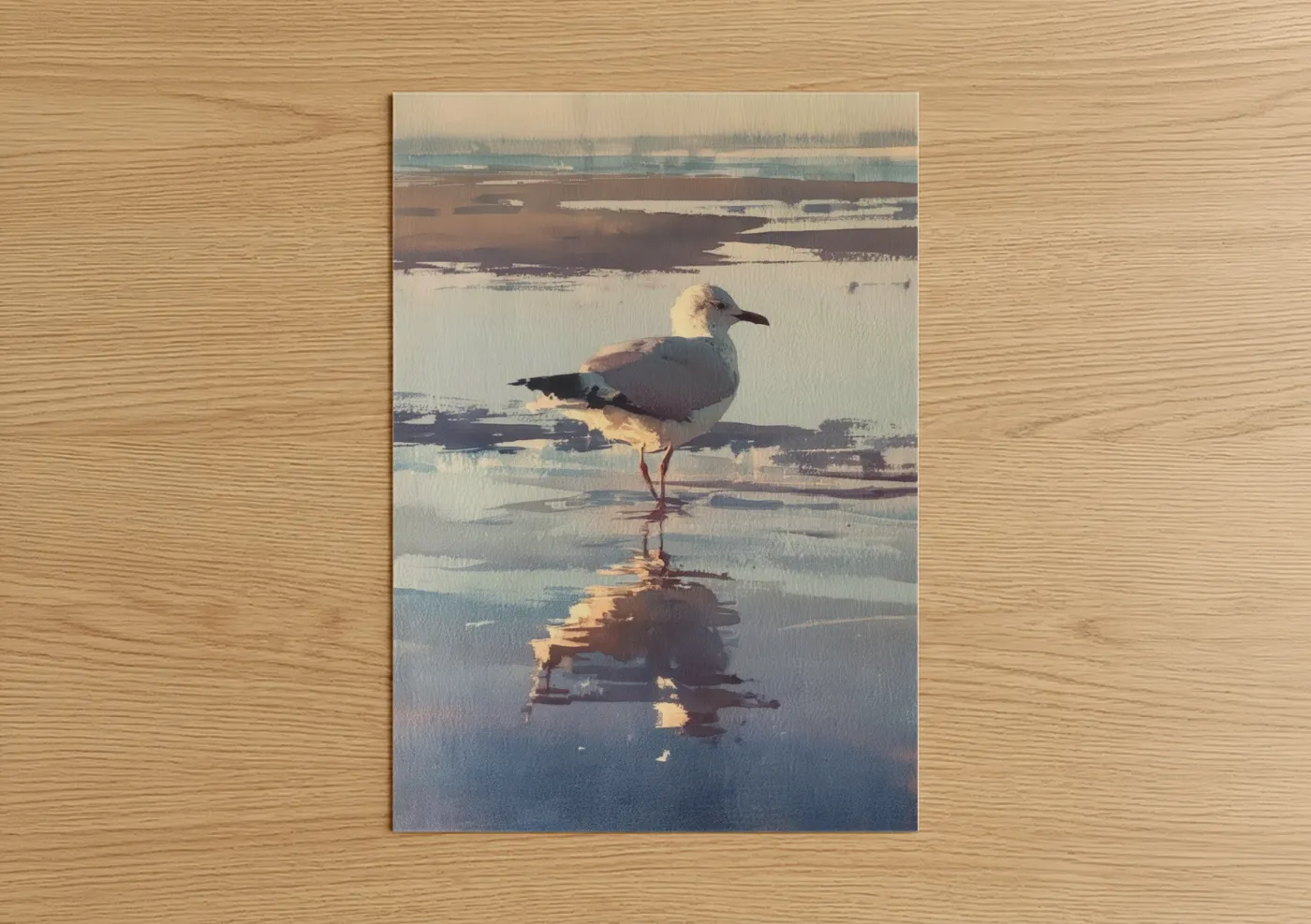 Seagull Reflection Watercolor Painting Wall Art