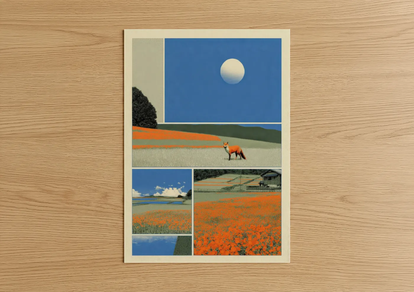 Modern Fox Art Print Minimalist Design Wall Art