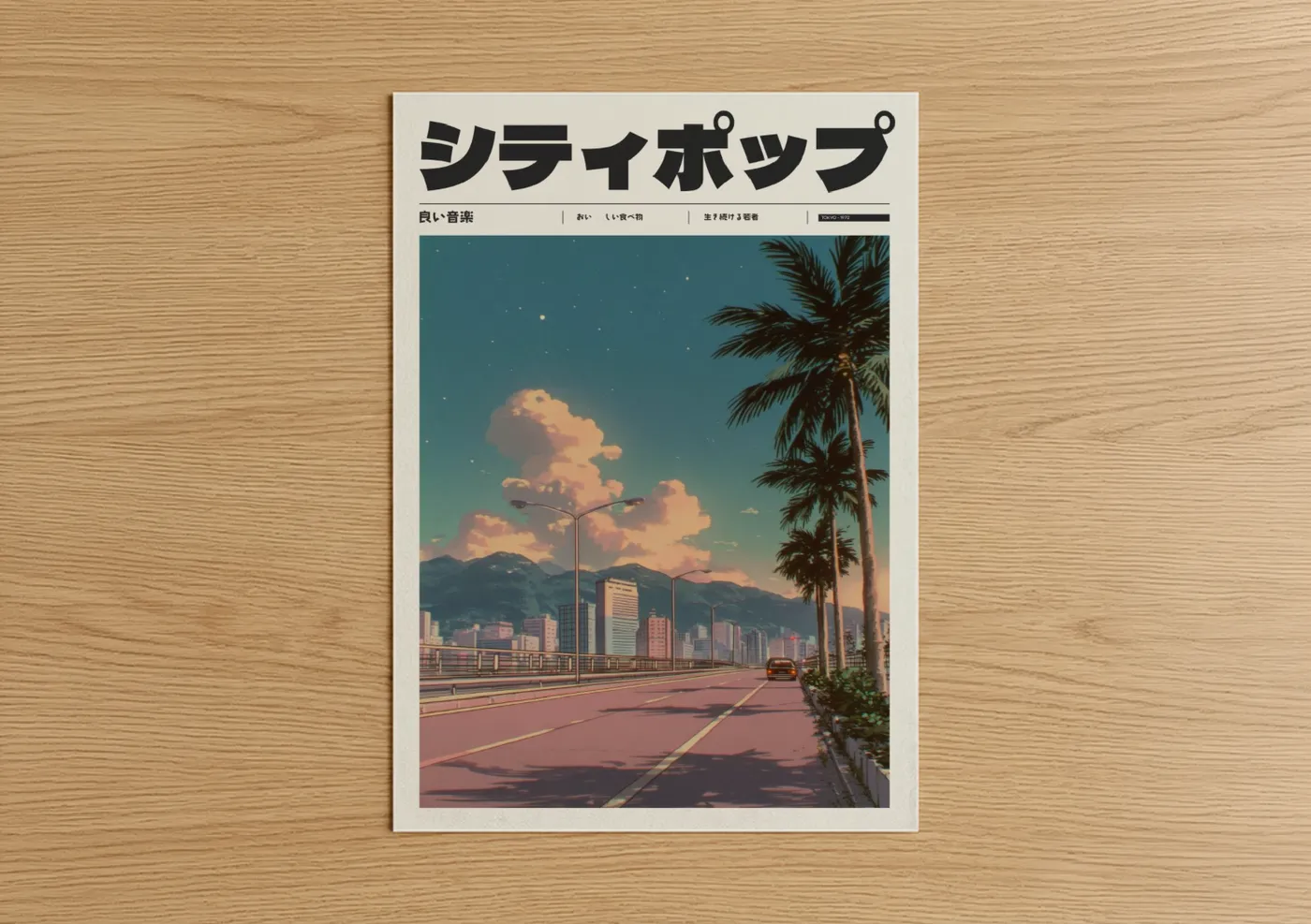 Anime Neon City Sunset Landscape Wall Art