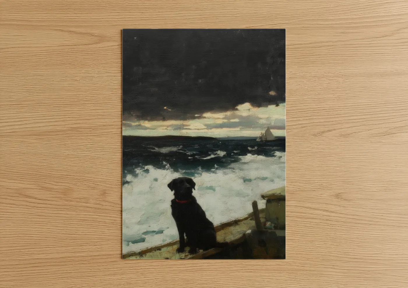 Black Retriever Ocean Watchdog Painting Wall Art