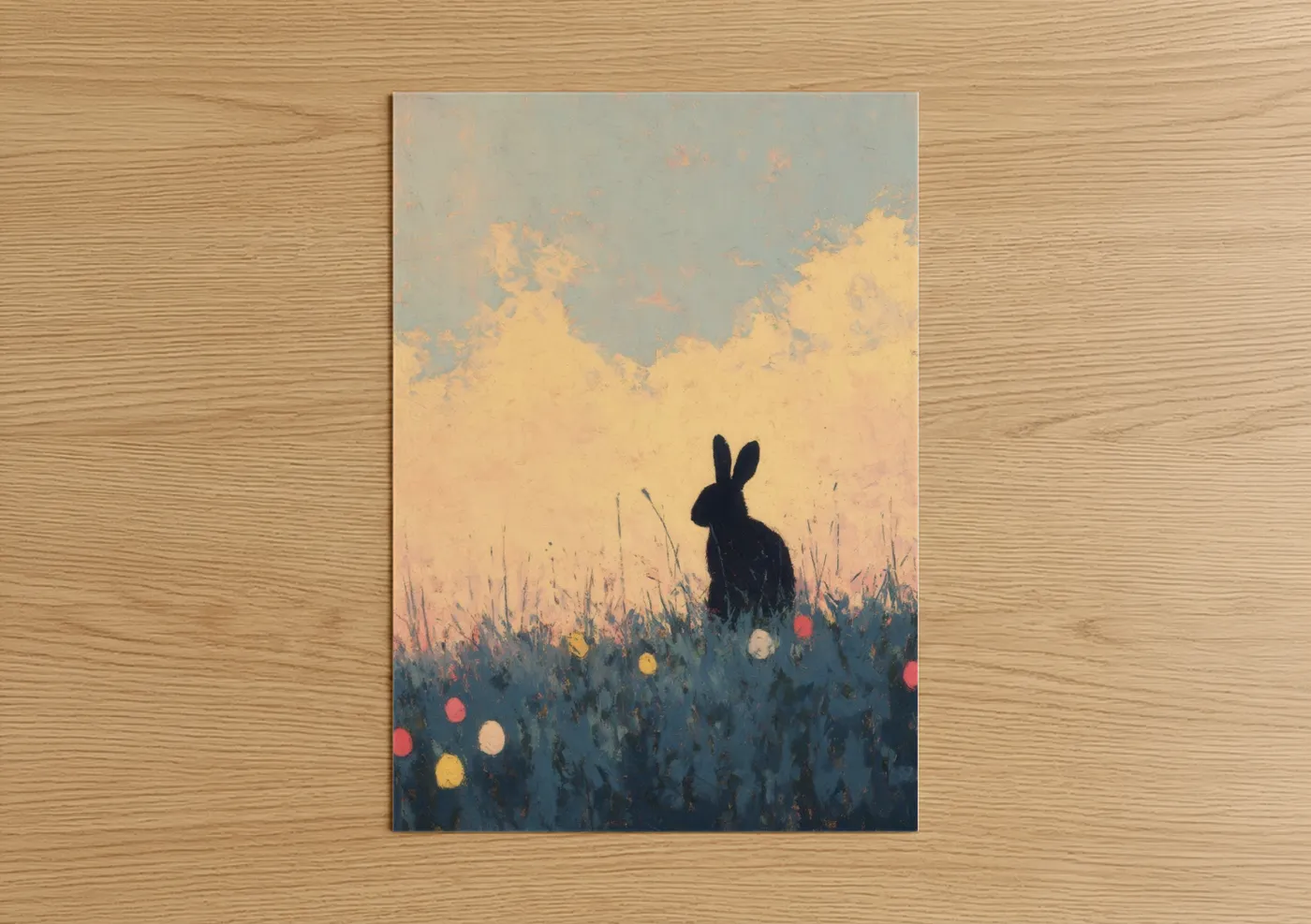 Black Bunny Easter Field Silhouette Wall Art