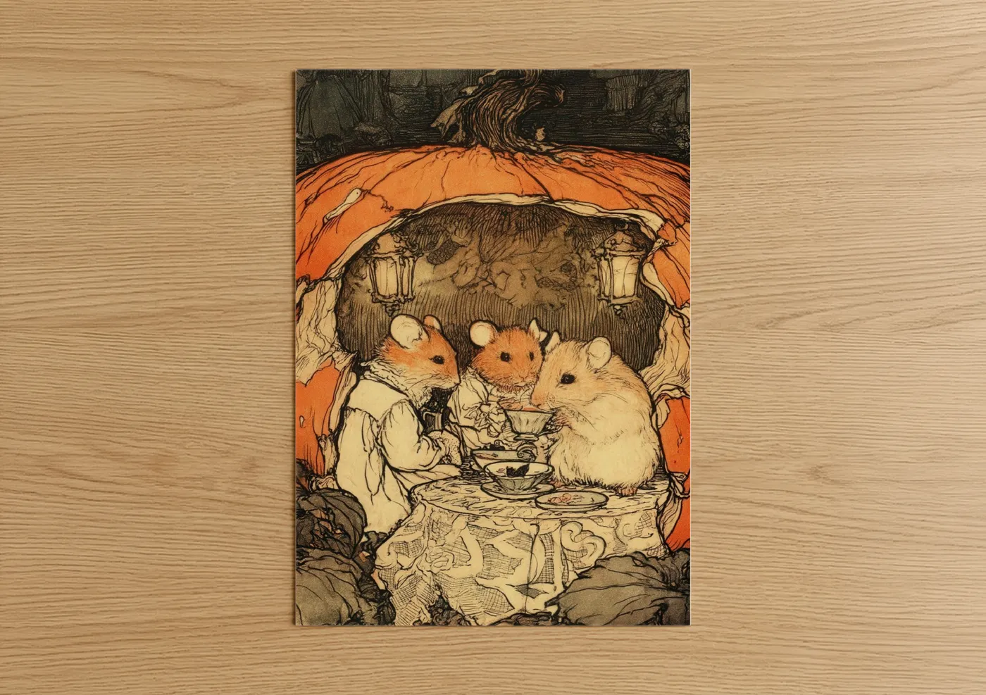 Cozy Hamster Pumpkin Tea Party Illustration Wall Art