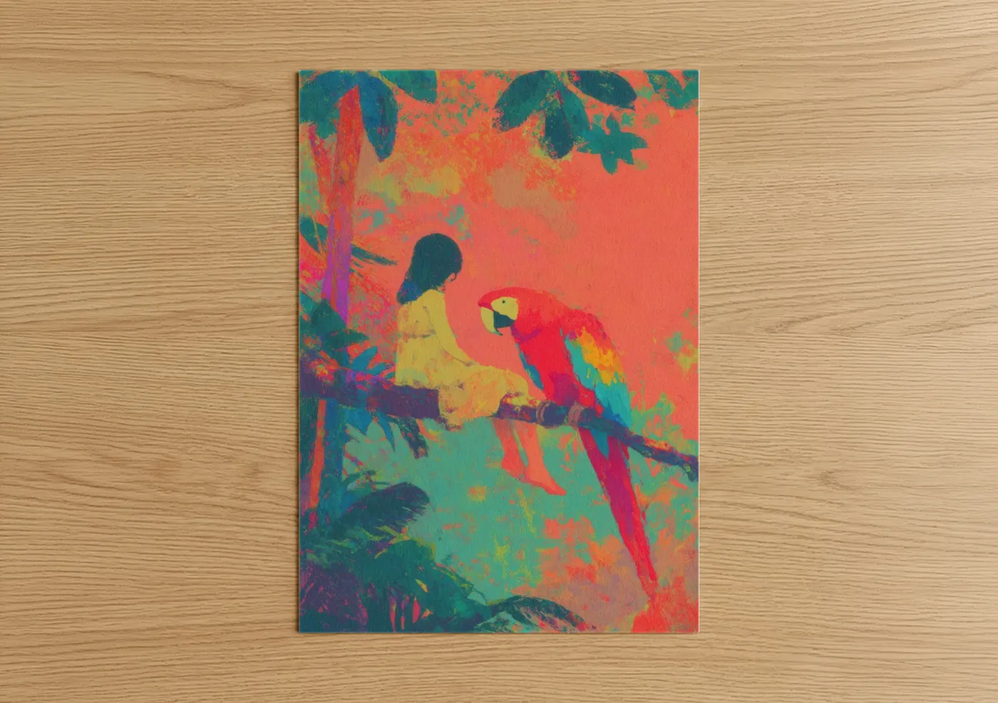 Colorful Parrot Kids Art Illustration Wall Art