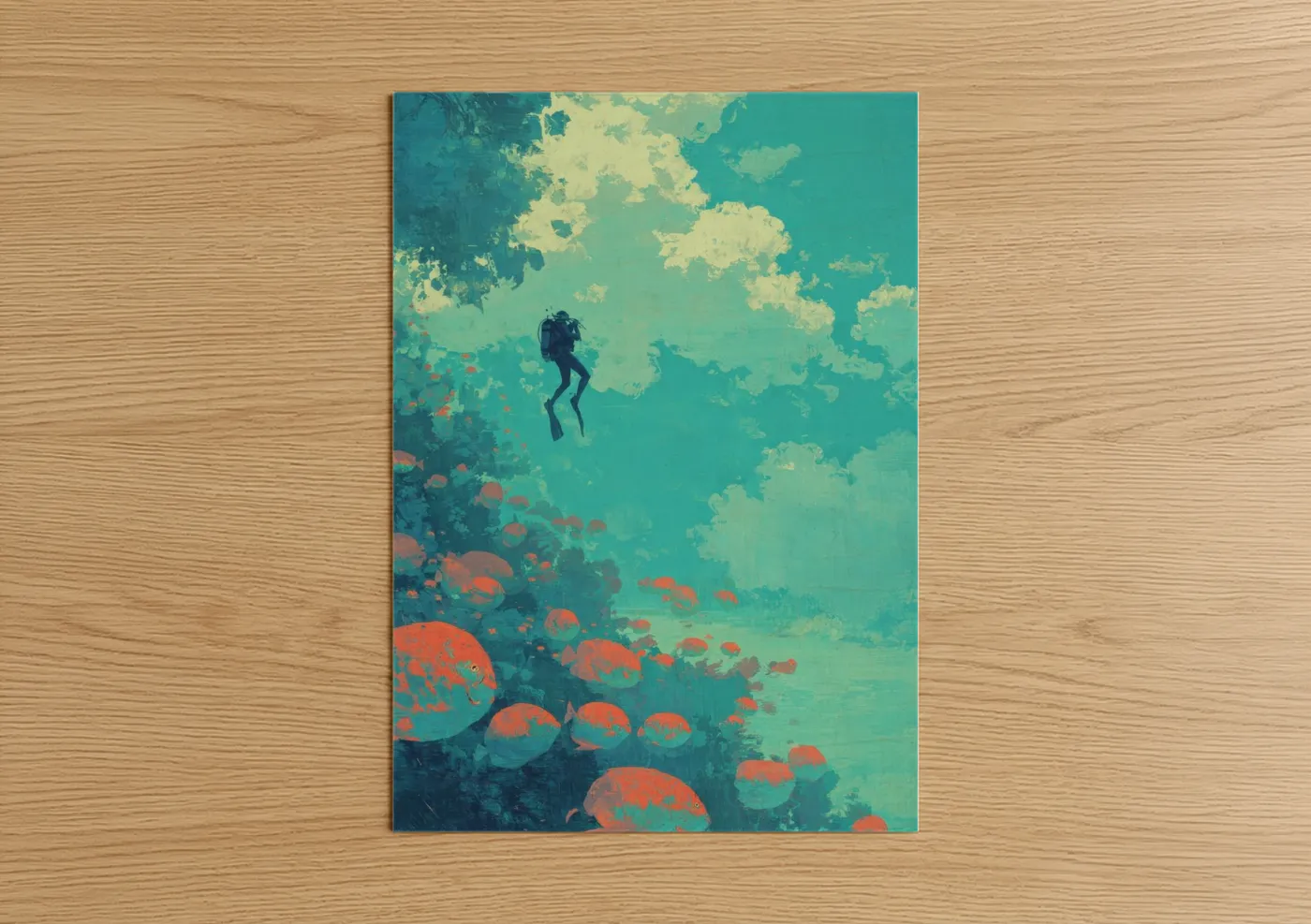 Serene Diver Abstract Underwater Wall Art