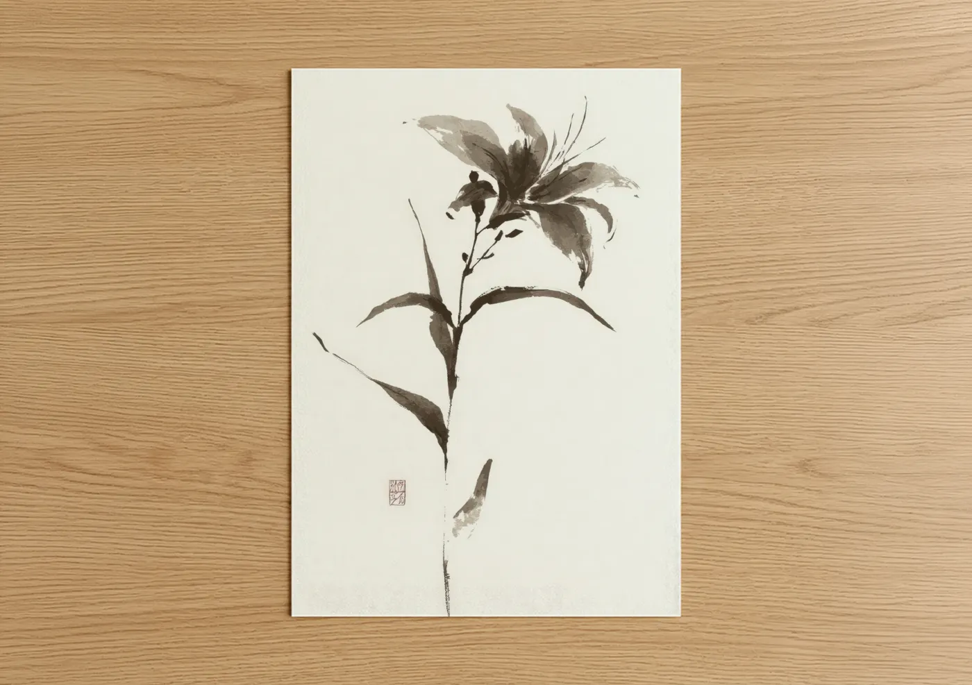 Ink Lily Study Traditional Botanical Wall Art