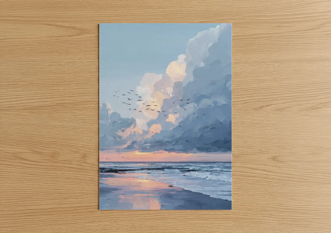 Beach sunrise landscape with clouds and birds Wall Art