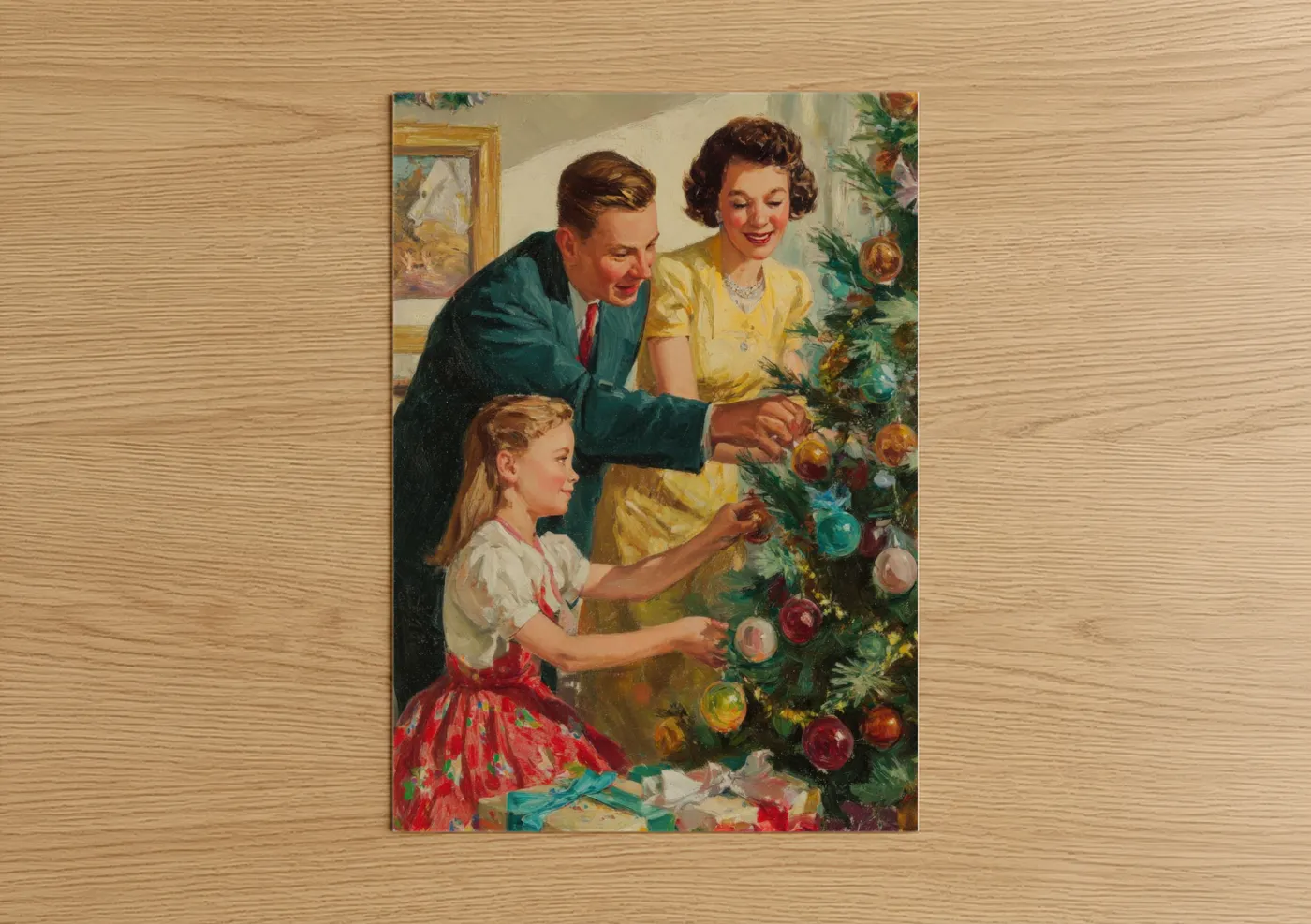 Retro Family Christmas Tree Decoration Wall Art