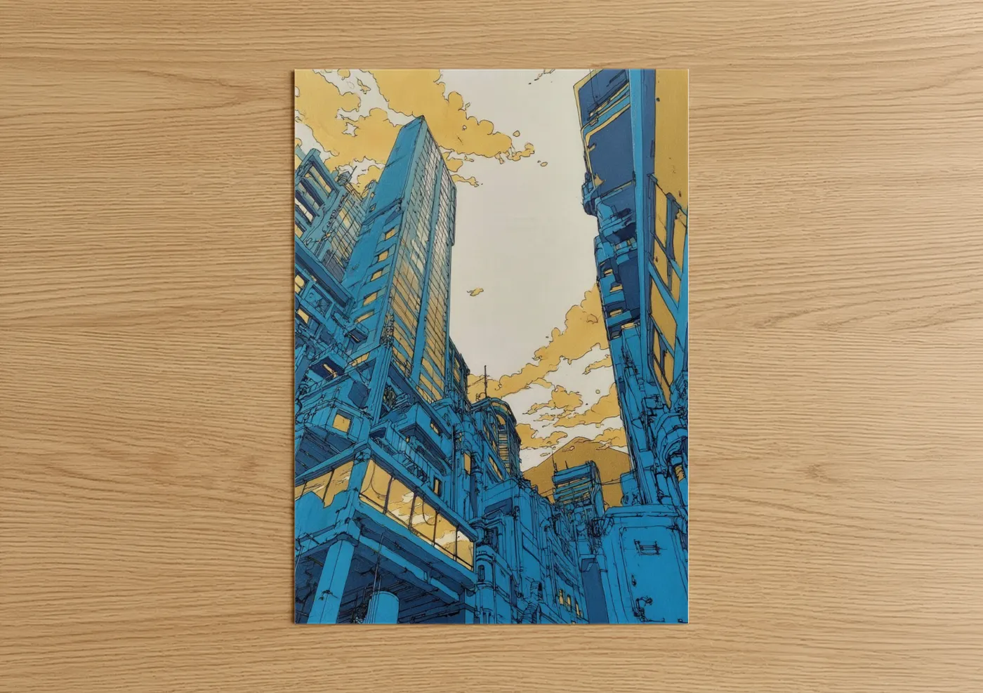 Modern Urban Skyscrapers Golden Sky Wall Art