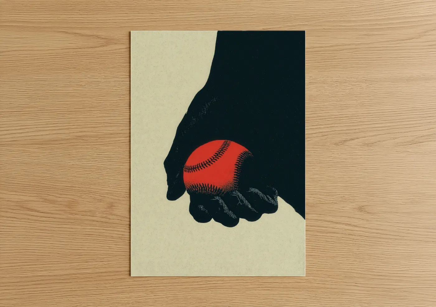 Red Baseball in Hand Silhouette Wall Art
