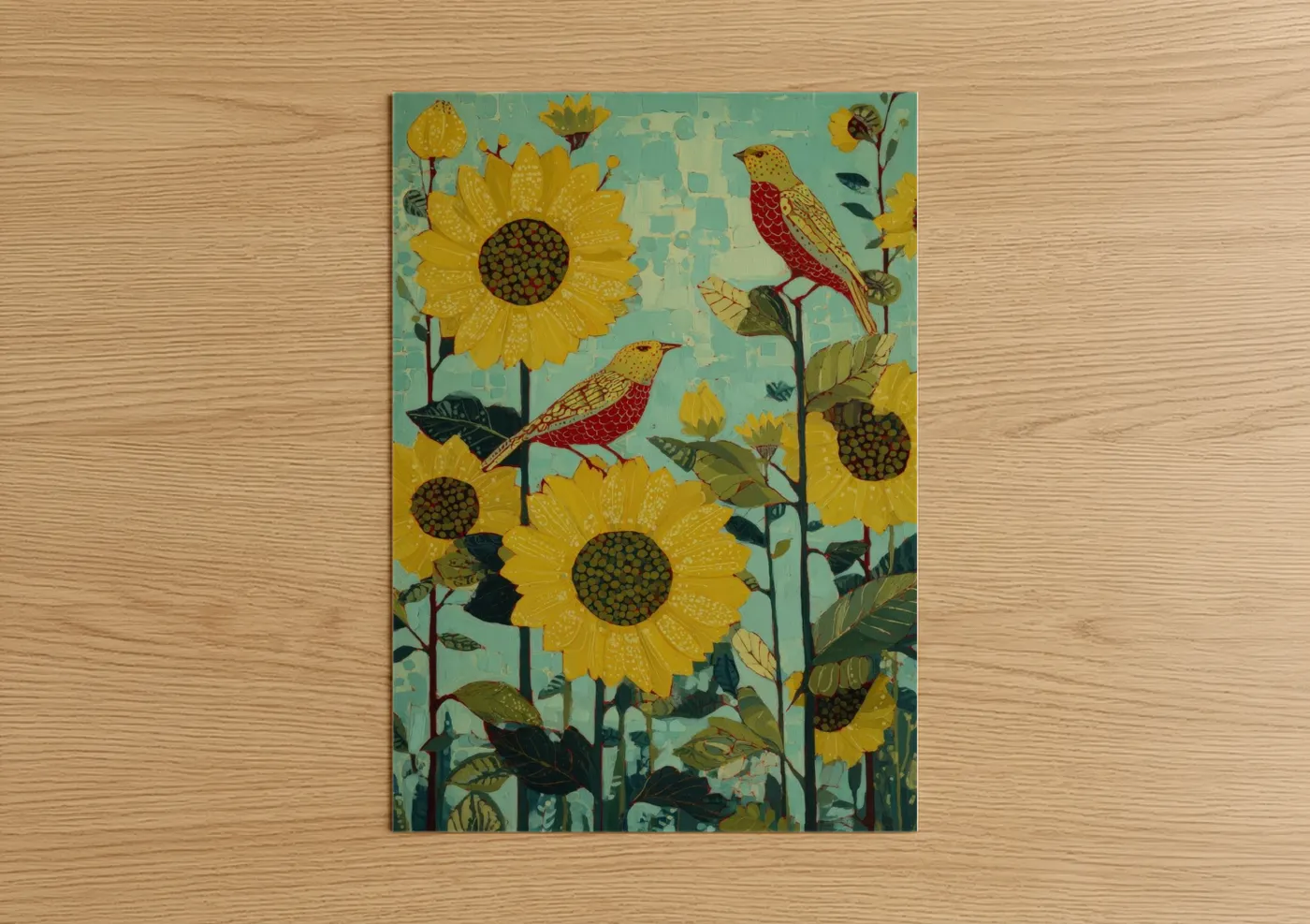 Sunflower Cardinals Botanical Illustration Wall Art