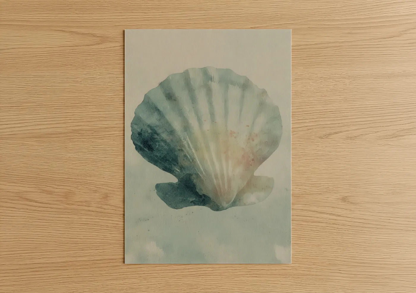 Sage Seashell Watercolor Art Wall Art