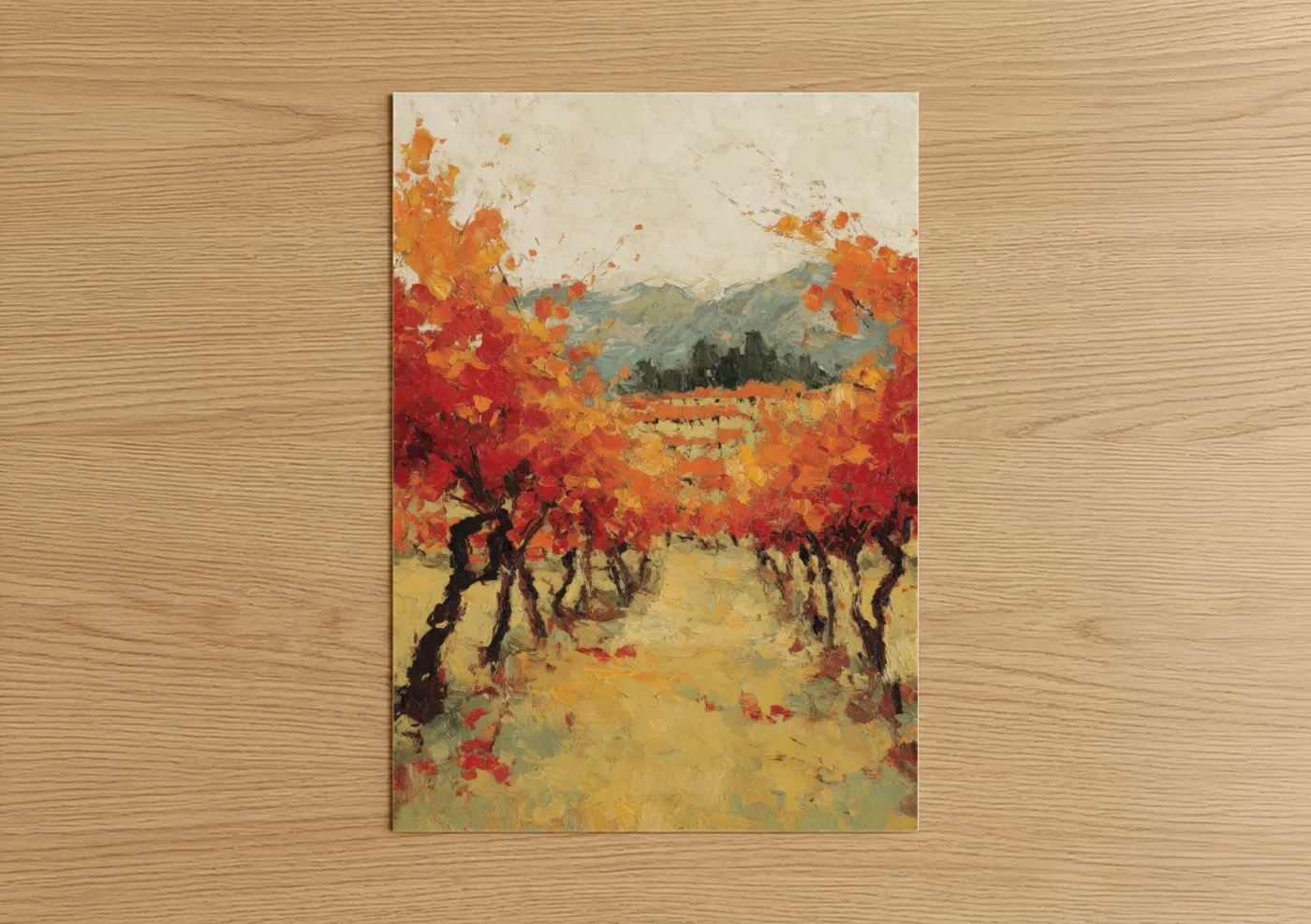 Autumn Vineyard Landscape Oil Painting Wall Art