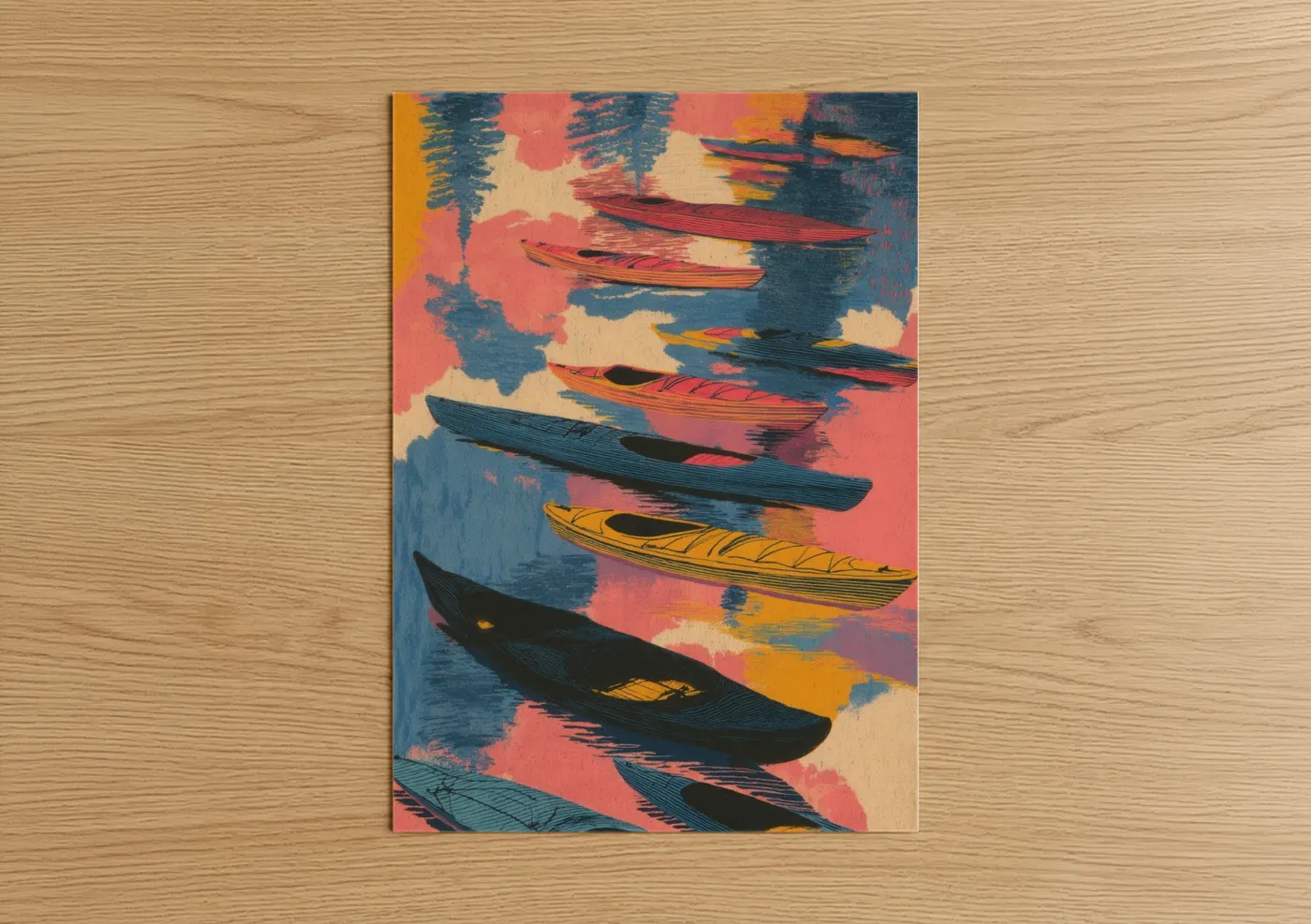 Colorful Kayaks Pop Art Illustration Wall Art