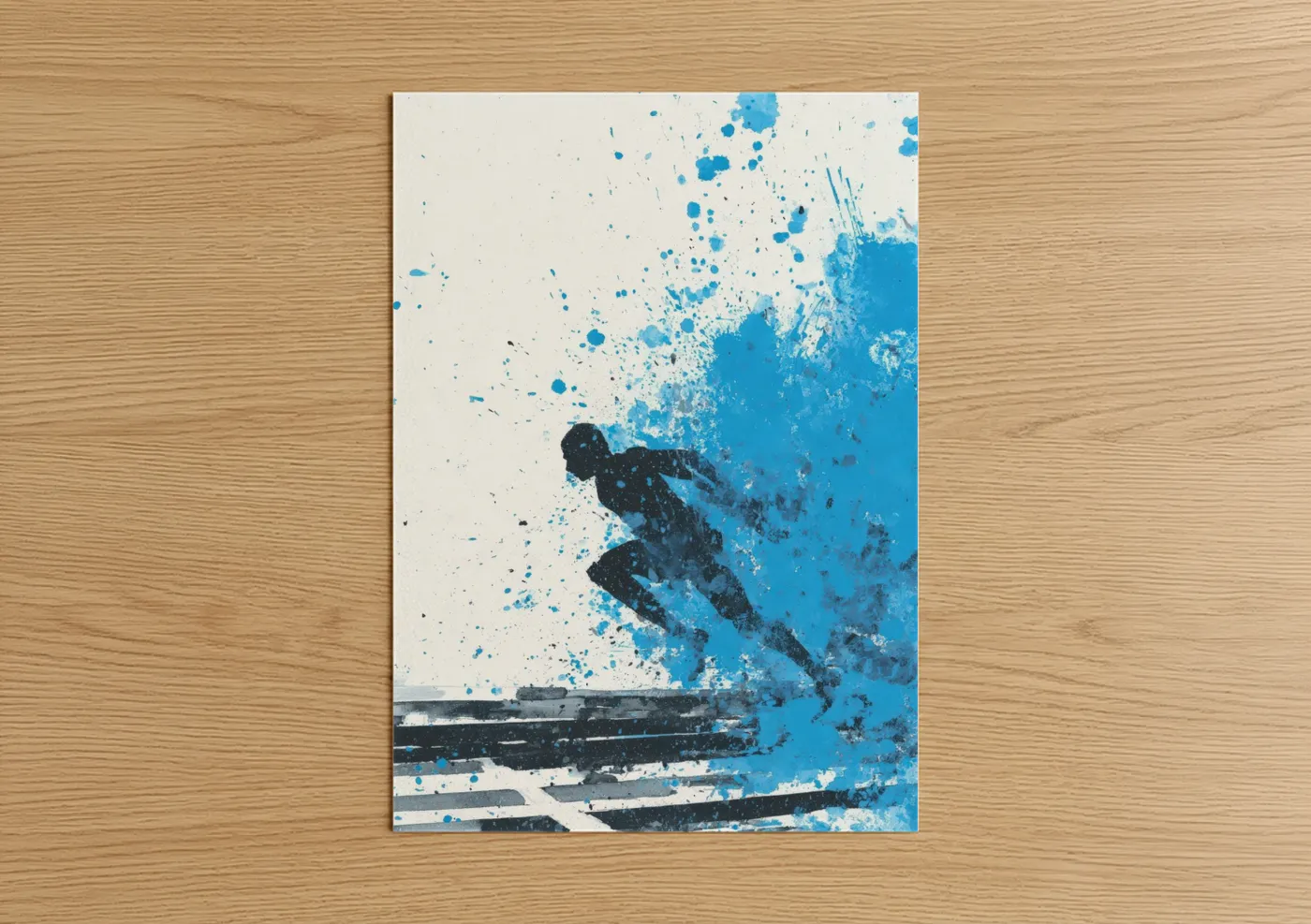 Abstract Runner Splatter Art Blue Wall Art