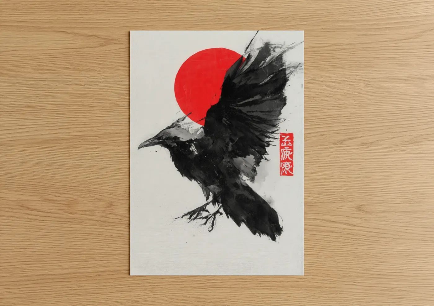 Rising Raven Black Red Circle Wall Art