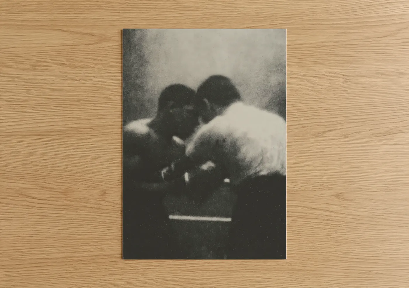 Art print on warm oak wood — black and white and gray palette — Vintage Boxing Match poster